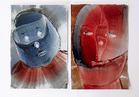 Eva-Maria Schön, ‘ZU-ZWEIT-SEIN’, 2020, waterverf met paletmes aangebracht en ‘geblazen’ (bij mond en ogen) op papier: ‘Doppeltstücke’, elk element 30 x 24 cm.
PHŒBUS•Rotterdam