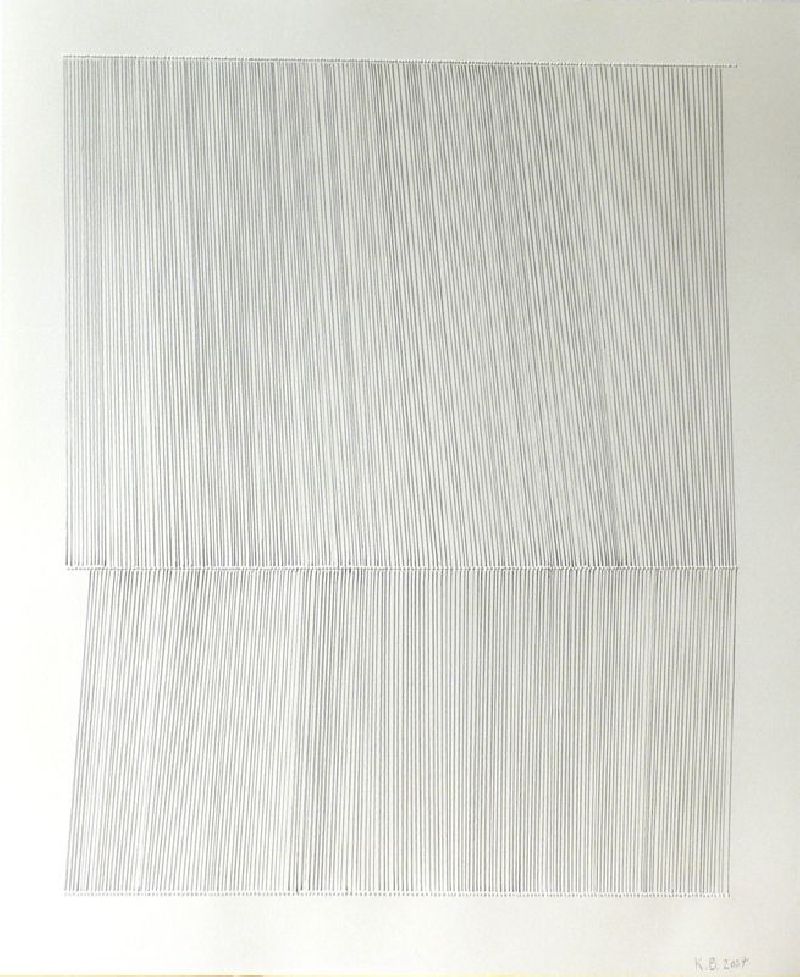 Kostana Banovic, z.t. 2007, met potlood betekend, geperforeerd papier, 40 x 33.5 cm. (uit zesdelige serie, met 1, 2, 3, 4, 8 en veel rijen perforaties en potloodstrepen - hier 2 rijen) 
PHŒBUS•Rotterdam