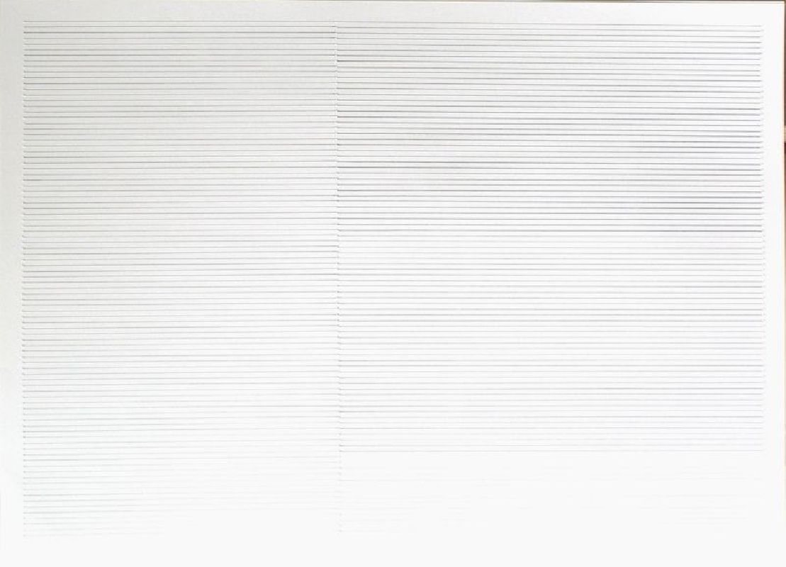 Kostana Banovic, z.t. 2007, betekend, geperforeerd papier, 50 x 70 cm.

(twee rijen potloodlijnen, drie rijen perforaties)
PHŒBUS•Rotterdam
