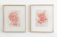 Bea Emsbach, twee werken op gelaagd papier, pigment, perforaties e.a. ingrepen in het papier, 2020; elk ruim A4, ingelijst.
PHŒBUS•Rotterdam